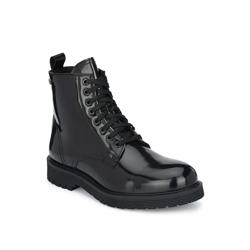 Delize Solid Black Lace-Up Derby Boots (UK 6)