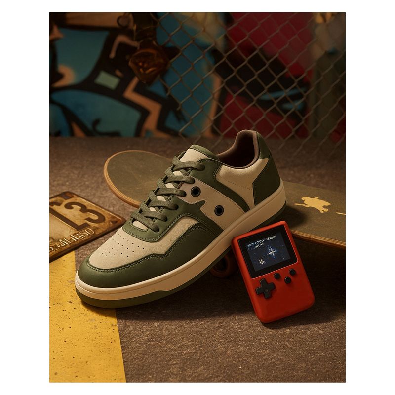 Buy Bewakoof Men Retro Mix Olive Groove Color Block Low-Top
