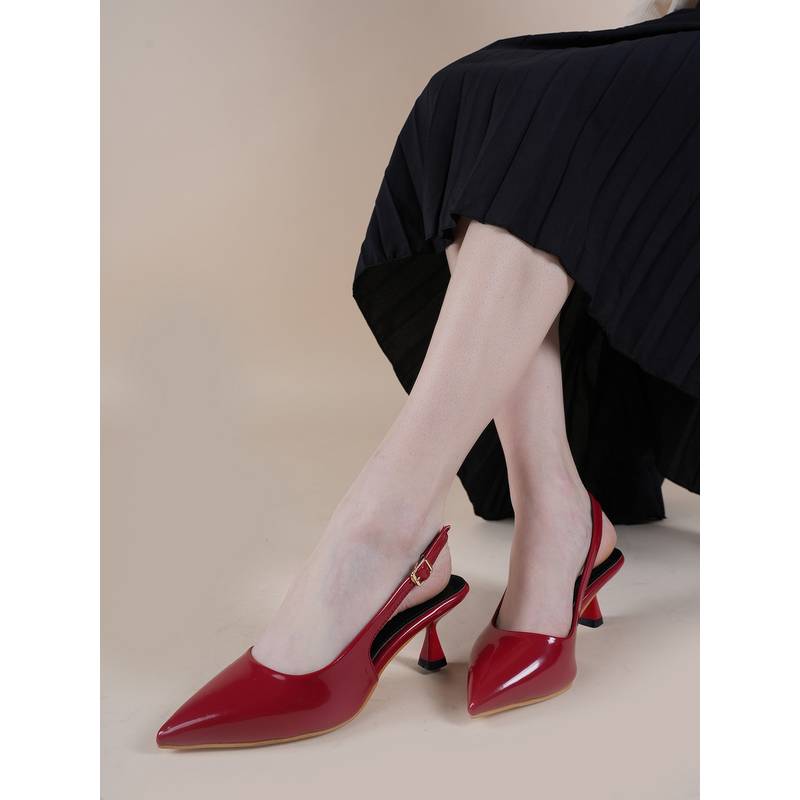 Drop Bold Red Pointed Toe Slim Heel Sandals For Women (EURO 39)