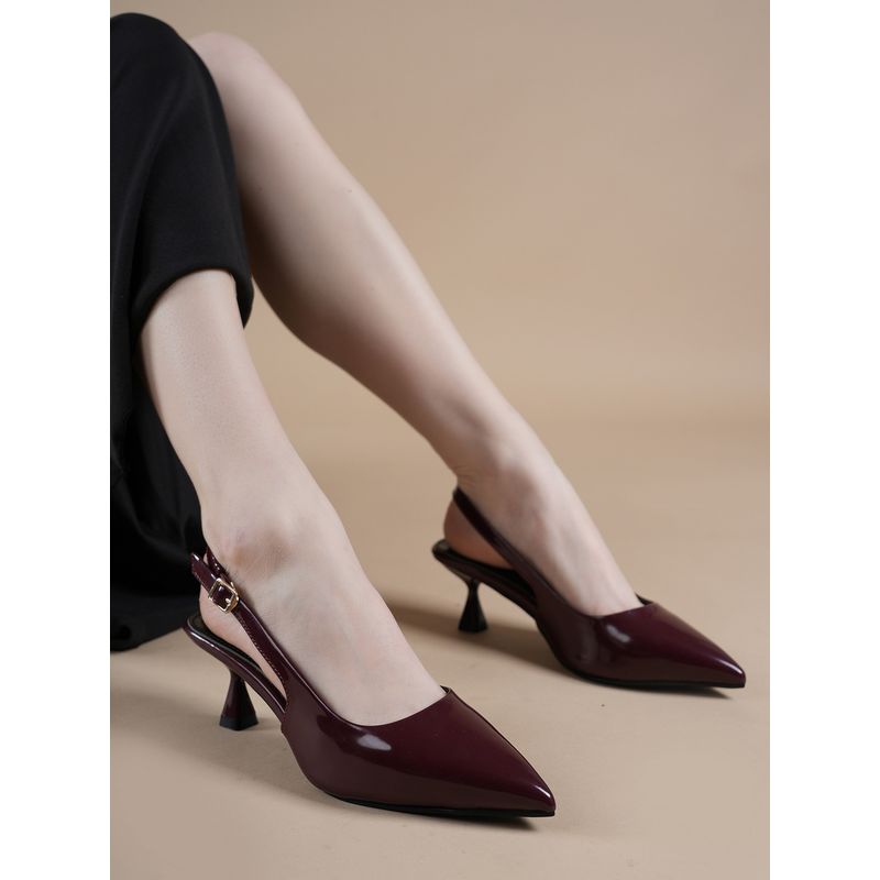Drop Bold Maroon Pointed Toe Slim Heel Sandals For Women (EURO 40)