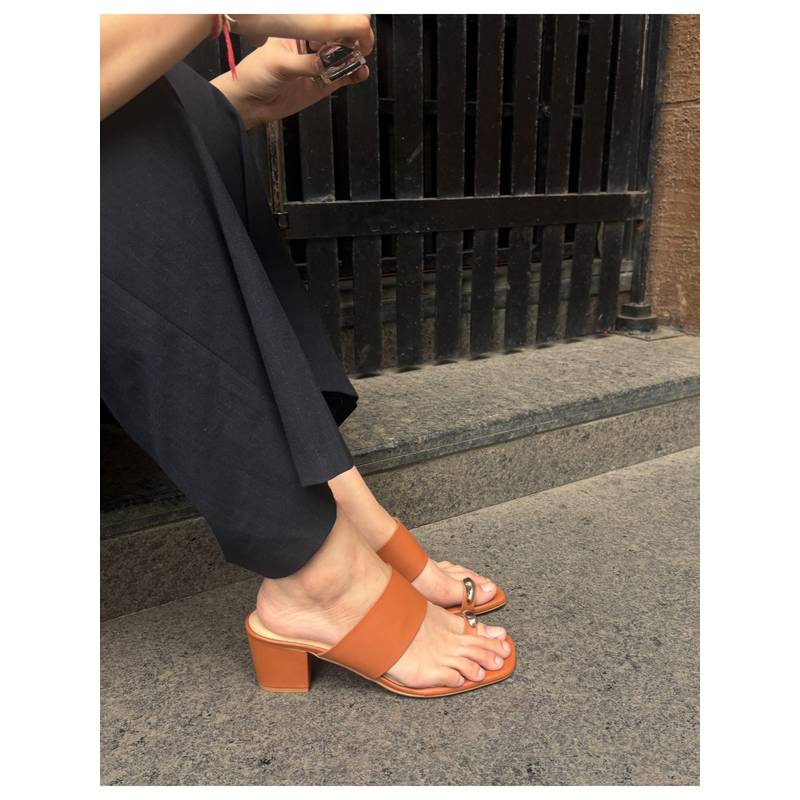 Shoe that fits you Tan Toe Block Heels Sandals (EURO 36)