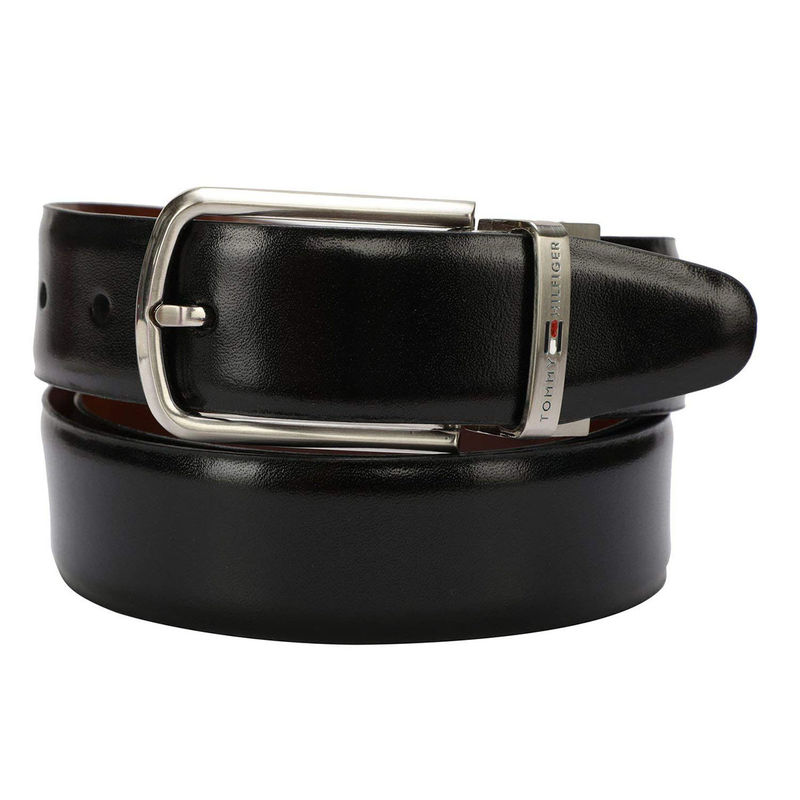 Tommy Hilfiger Accessories Carlson Mens Leather Reversible Belt Black + Tan - M
