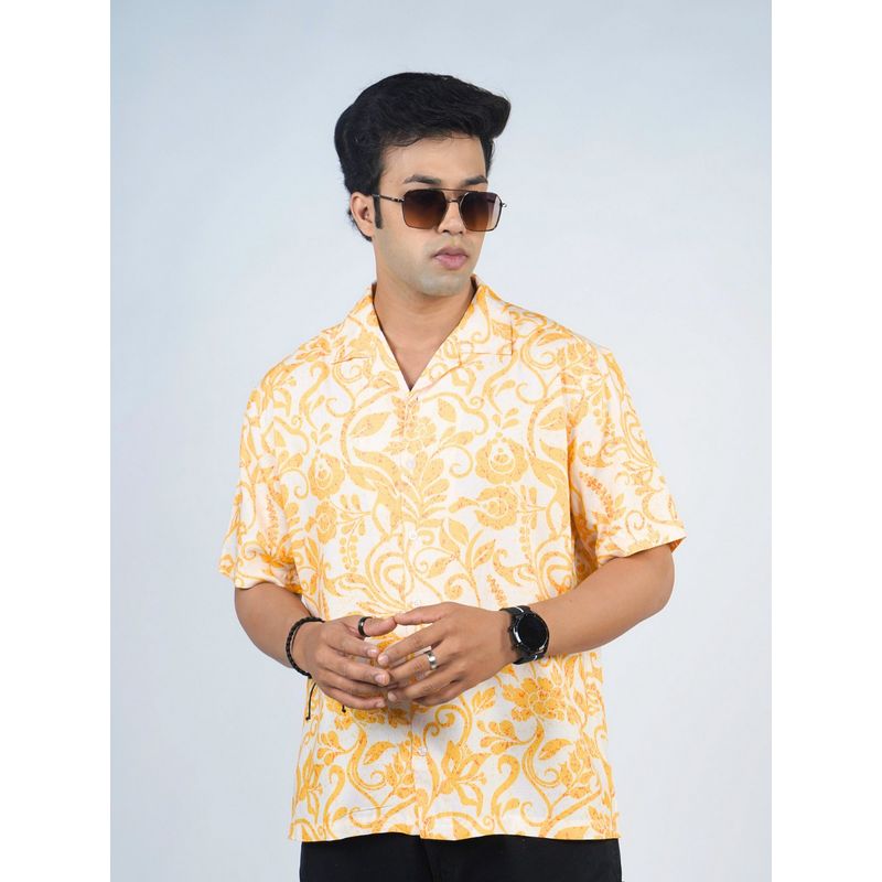 Eszett Men Yellow Floral Half Sleeves Casual Shirt (XL)