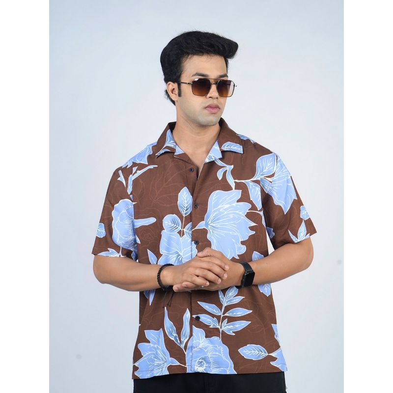 Eszett Men Brown Floral Half Sleeves Casual Shirt (XL)