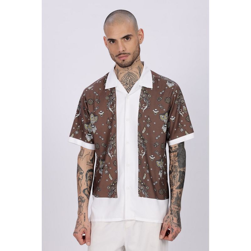 Eszett Brown Floral Half Sleeves Casual Shirt (S)