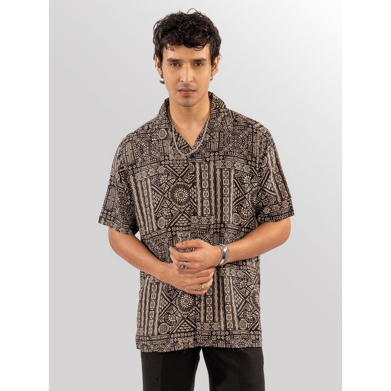 Eszett Men Black Cotton Abstract Casual Shirt (XL)