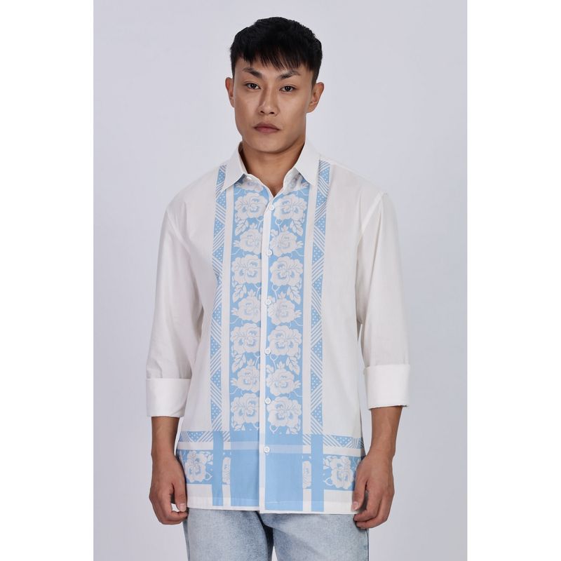 Eszett Textured Boat Printed Cuban Off White Shirt (S)