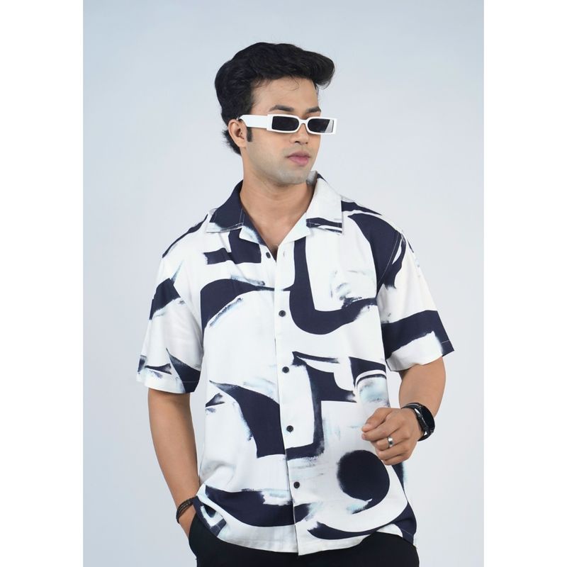 Eszett Men White Self Design Half Sleeves Casual Shirt (S)