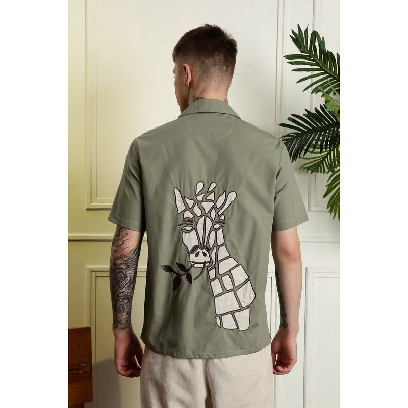 Eszett Men Green Cotton Animal Print Casual Shirt (S)