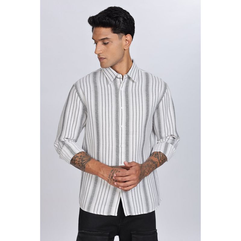 Eszett Men Grey Stripes Full Sleeves Casual Shirt (L)