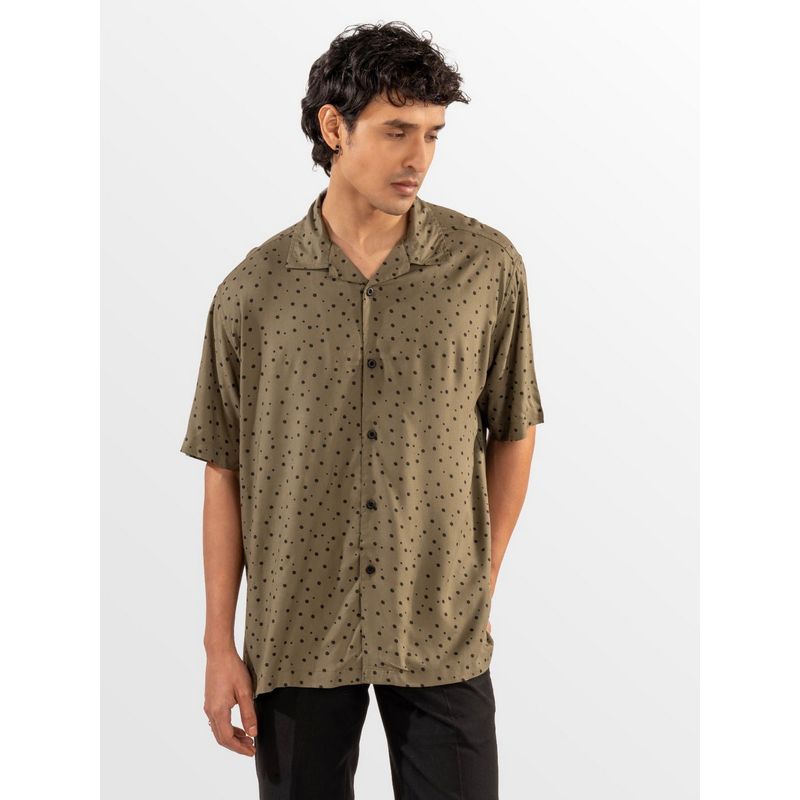 Eszett Men Olive Cotton Polka Dots Casual Shirt (S)