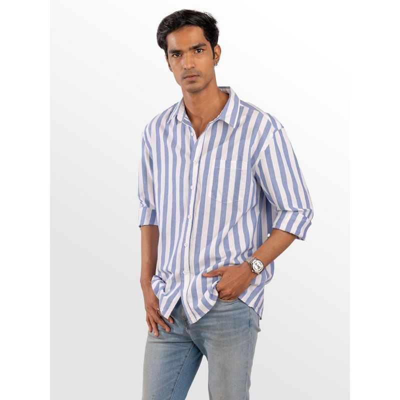 Eszett Men Blue Cotton Stripes Casual Shirt (L)