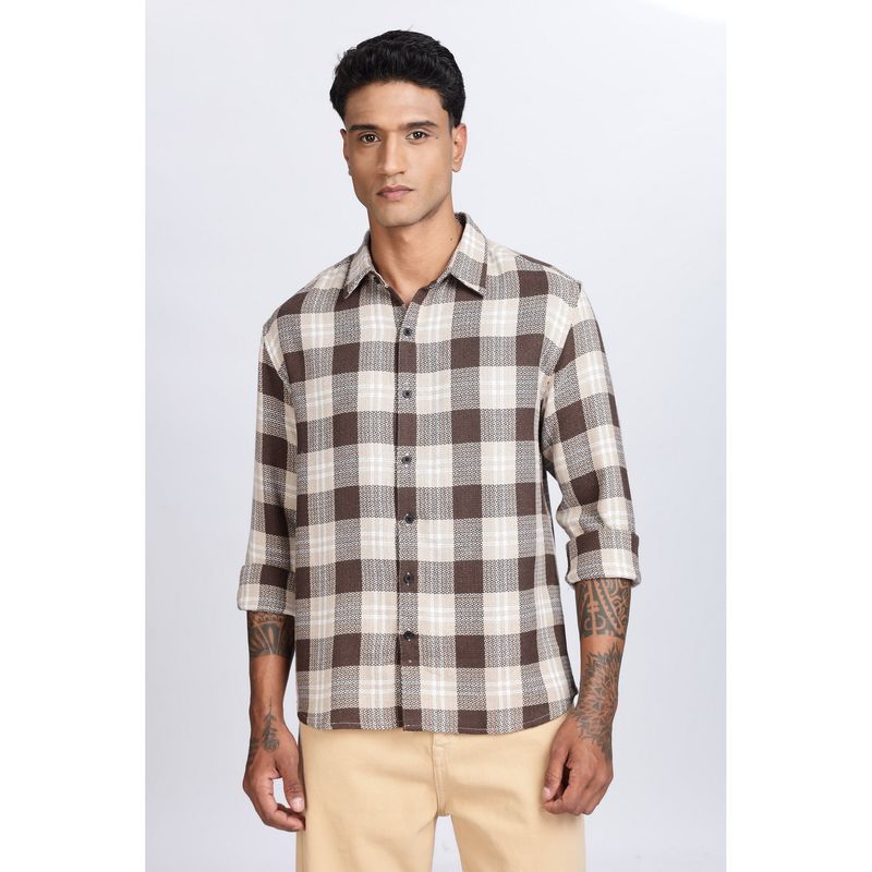 Eszett Men Brown Cotton Checks Casual Shirt (XL)