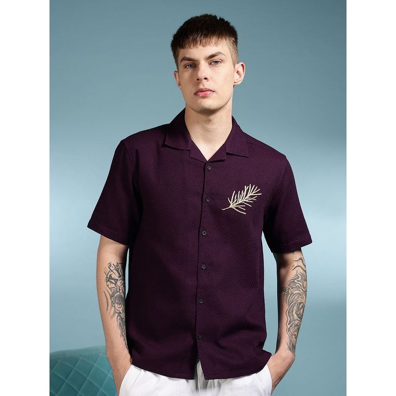 Eszett Spice Embroidery Cuban Purple Shirt (L)