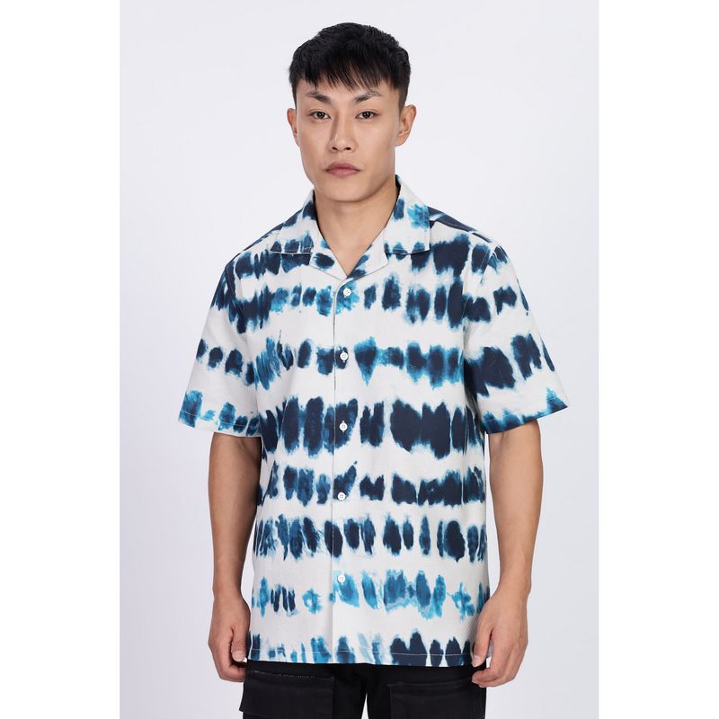 Eszett Cubic Sun Printed Off White Cuban Shirt (S)
