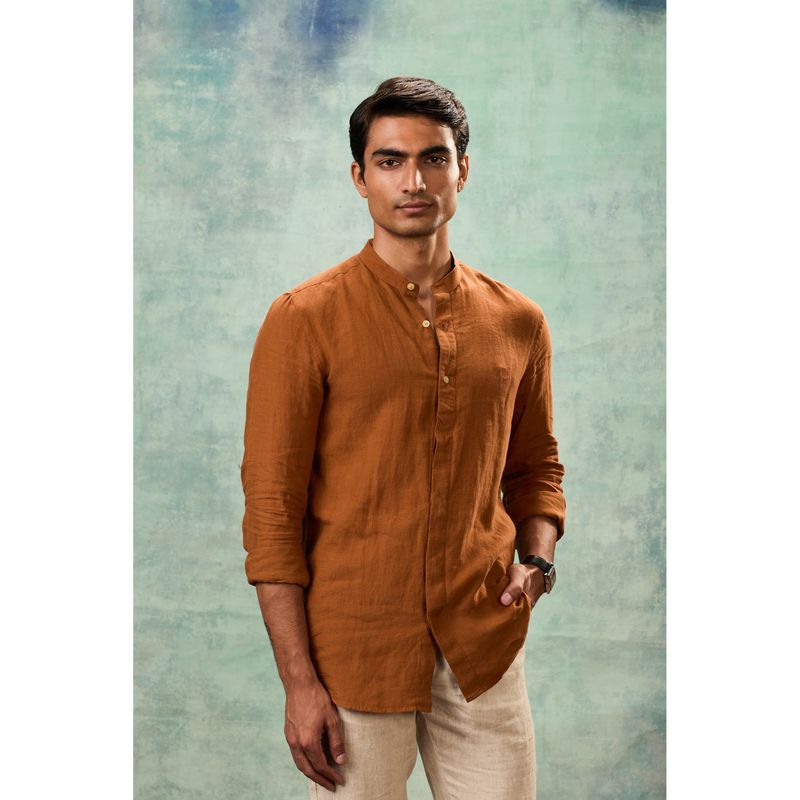 MH&Y Brown Full Sleeve Mandarin Collar Shirt (38)