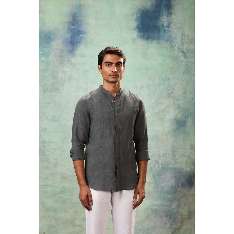 MH&Y Dark Grey Full Sleeve Mandarin Collar Shirt (38)