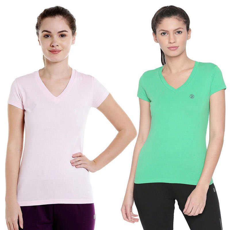 Bodyactive Multi Color T-shirt for Women - TS14-LTGRNLTPI-2PCS-XXL