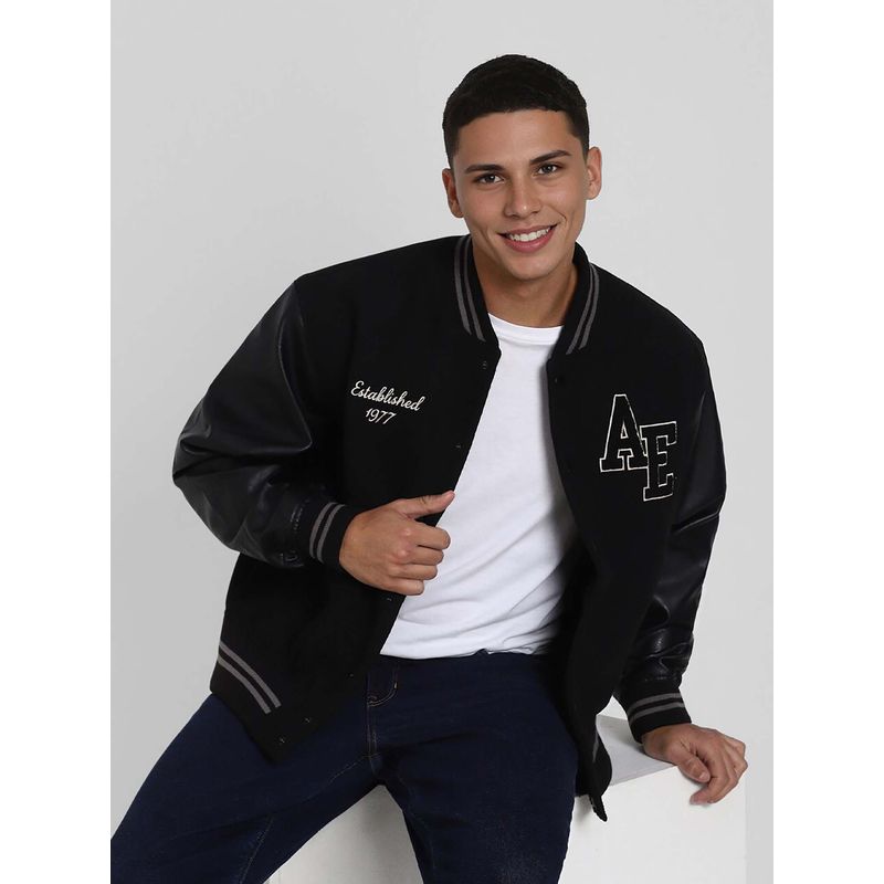 American Eagle Men Black Varsity Bomber Jacket (M)