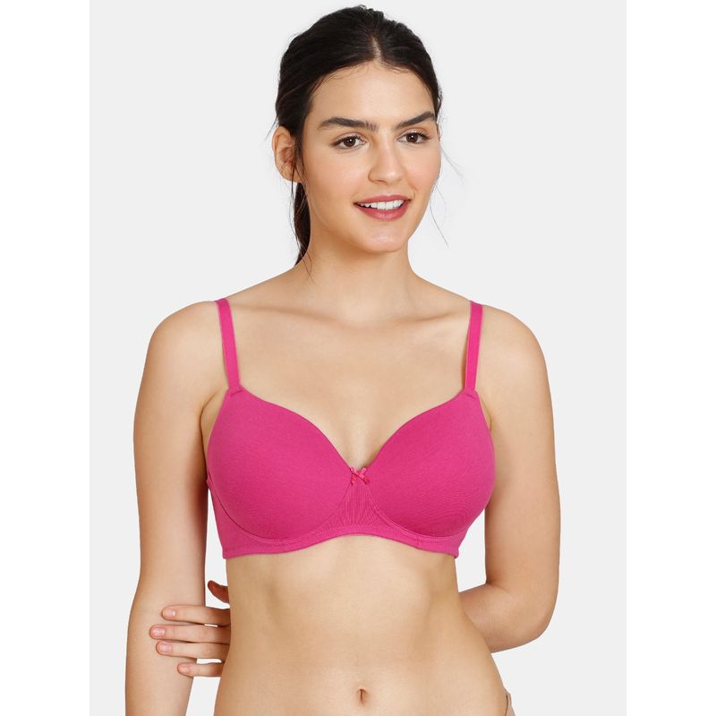 Zivame Beautiful Basics Padded Non Wired 3/4Th Coverage T-Shirt Bra Pink (36D)