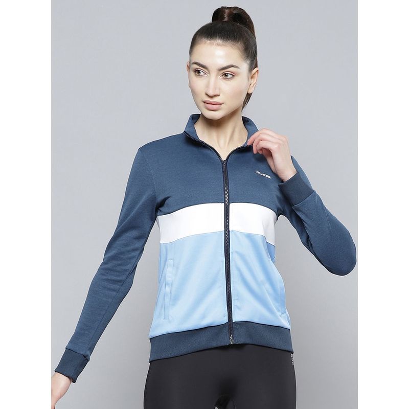 Alcis Women Blue White Colour Blocked Polyester Regular Outdoor Sporty Jacket (S)