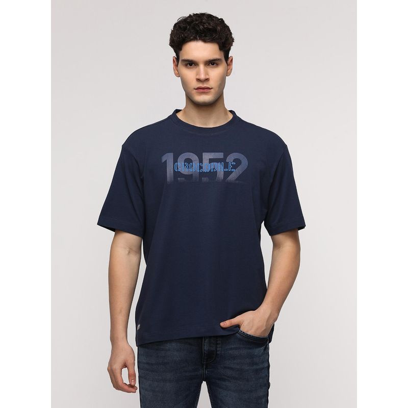 Crocodile Oversize Letter Graphic T-Shirt - Navy Blue (2XL)