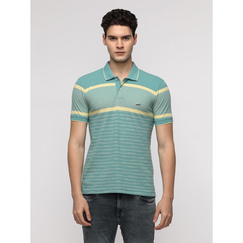 Crocodile Engineered Striped Turquoise Slim Polo T-Shirt (M)