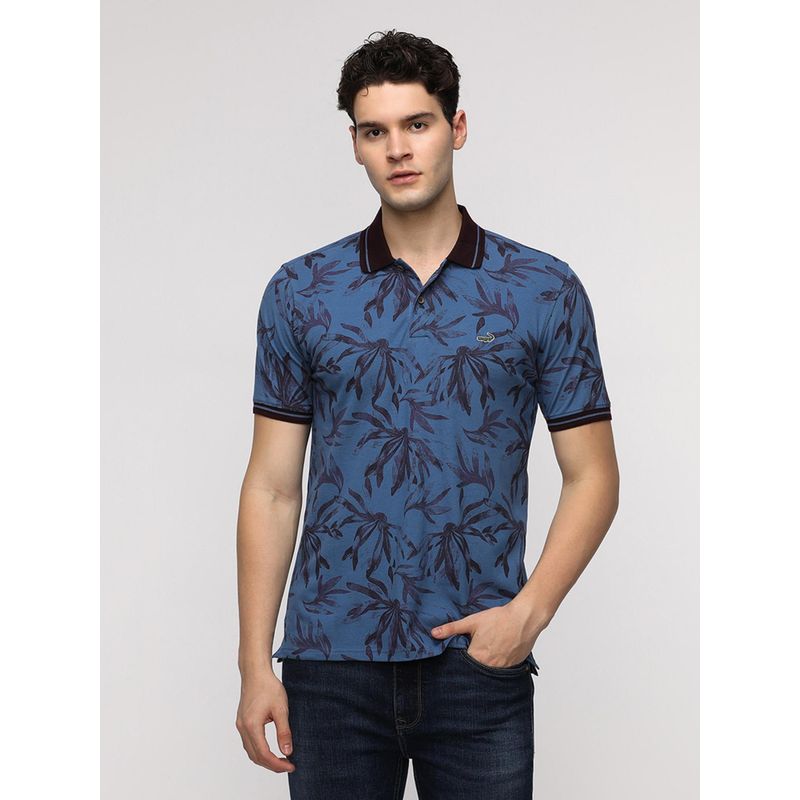 Crocodile Abstract Tropical Leaf Printed Polo T-Shirt - Brown (S)