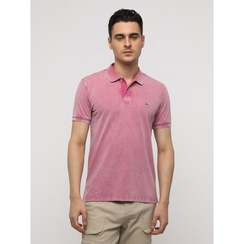 Crocodile Acid Washed Solid Polo T-Shirt - Pink (2XL)