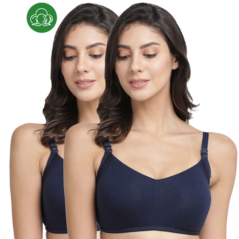 Inner Sense Organic Antimicrobial Soft Feeding Bra with Removable Pads Pack of 2 - Blue (36D)