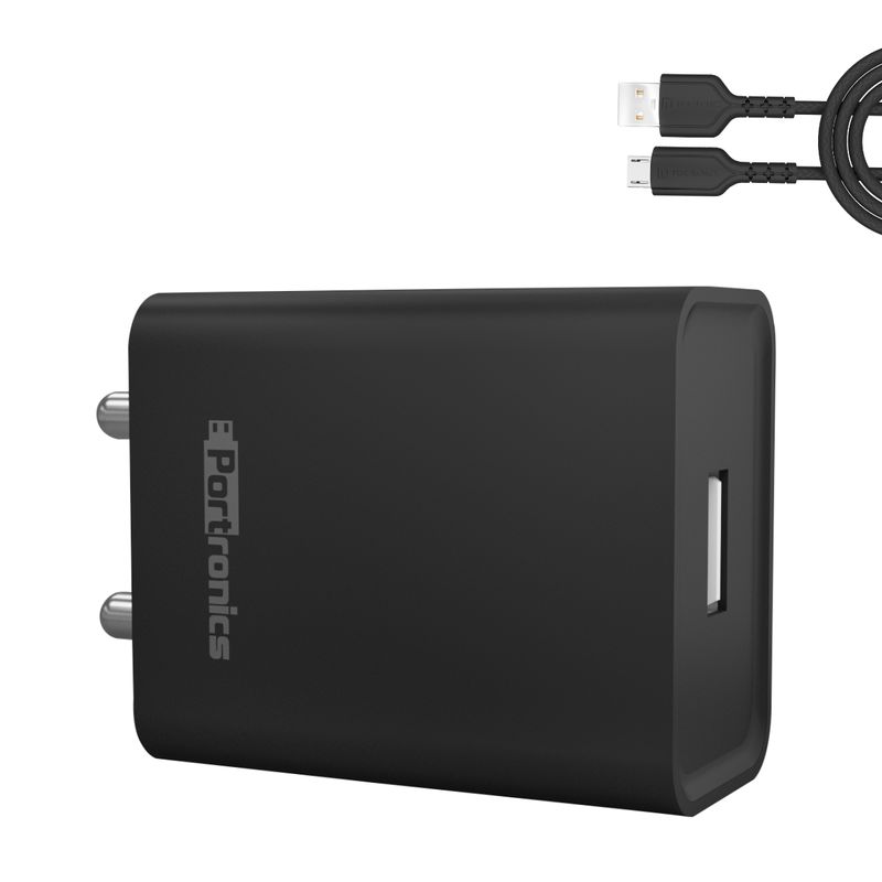Portronics Adapto 62 Mobile Charger With Cable 2.4a Fast Charging For All Smartphones  black 