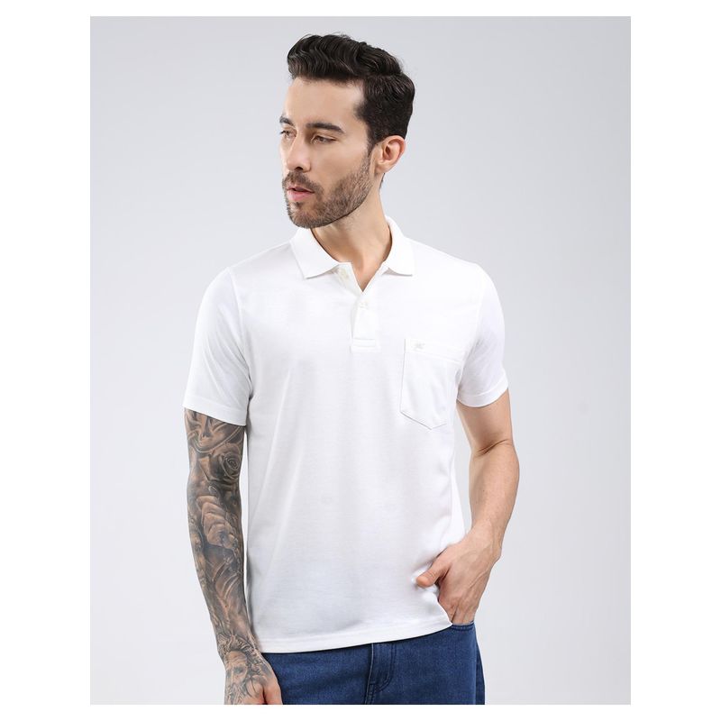 Monte Carlo Men White Cotton Blend Solid Half Sleeves Regular Fit Polo T-Shirt (3XL)