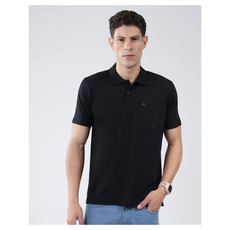 Monte Carlo Men Black Cotton Blend Solid Half Sleeves Regular Fit Polo T-Shirt (3XL)