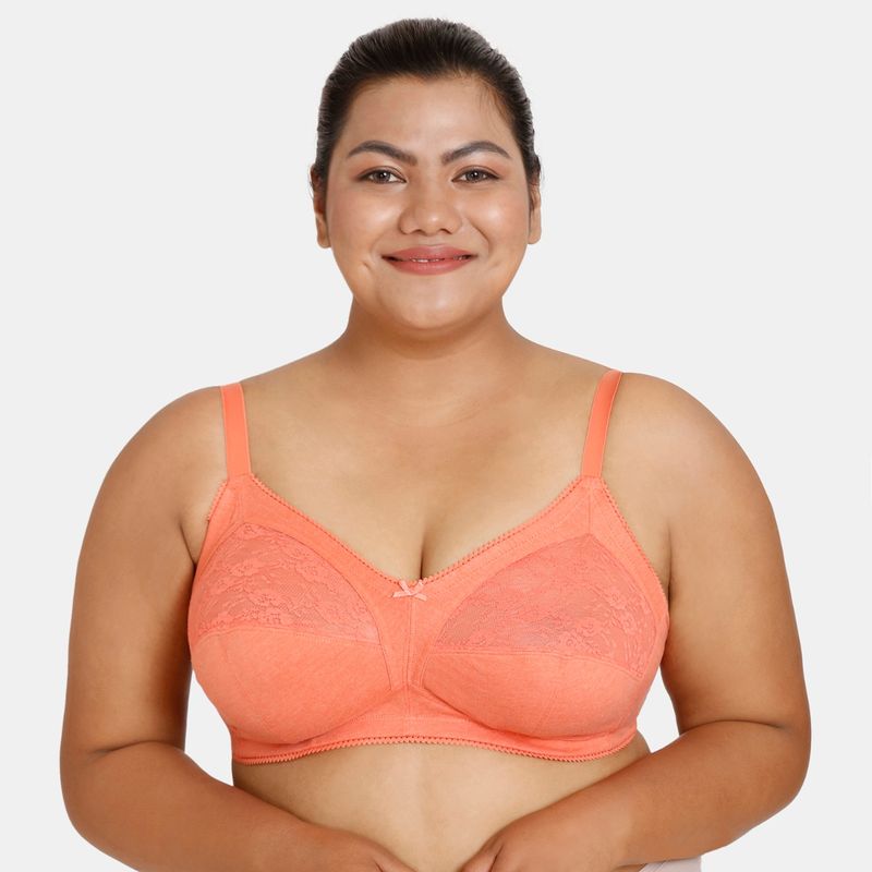 Zivame Rosaline Double Layered Non Wired Full Coverage Super Support Bra - Emberglow - Orange (34D)
