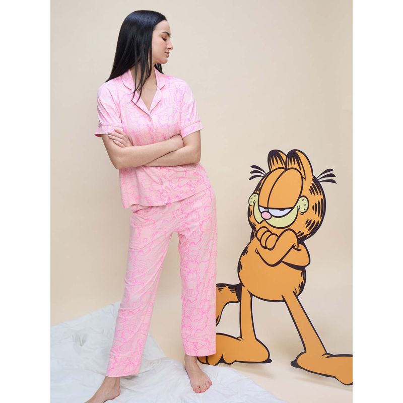 Sweet Dreams Womens Cute Garfield Cartoon Front Open Shirt with Pyjama (S)
