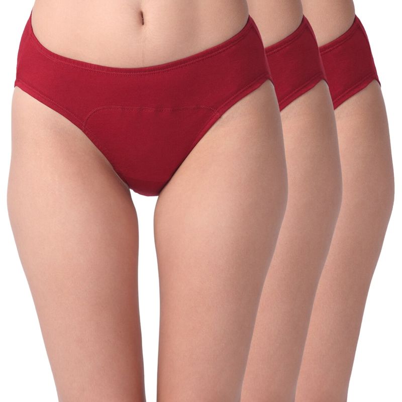 Adira Pack of 3 Period Hipsters - Maroon (XXS)