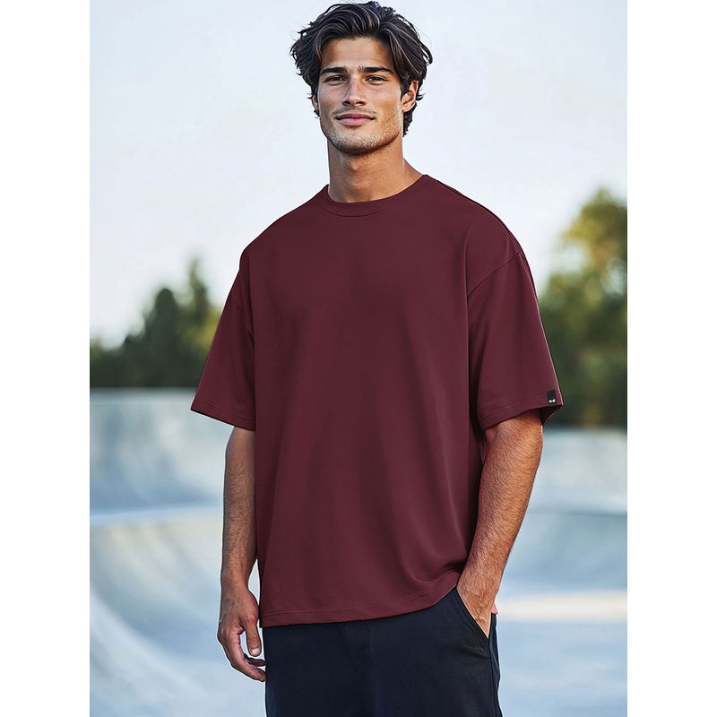 Bewakoof Men's Maroon Oversized T-shirt (L)