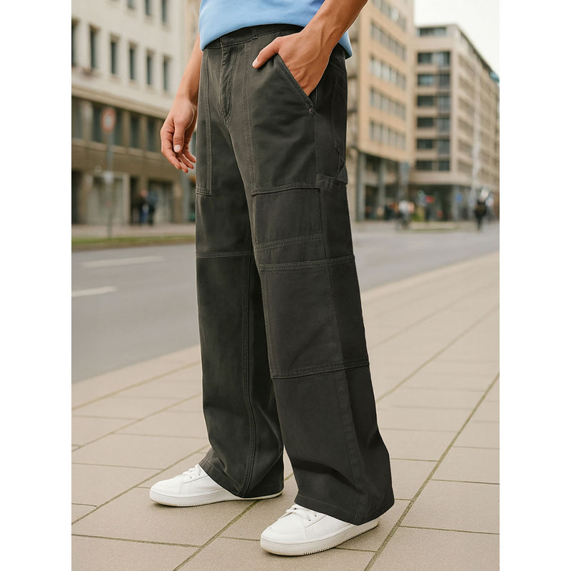 Bewakoof Men's Olive Baggy Fit Carpenter Mid-Rise Jeans (32)