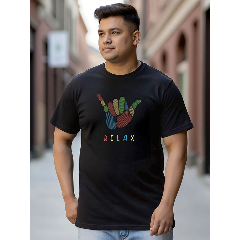 Bewakoof Men's Black Hang Loose Relax Graphic Printed Plus Size T-shirt (5XL)