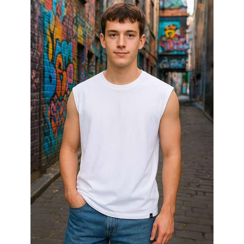 Bewakoof Men's White Oversized Vest (L)