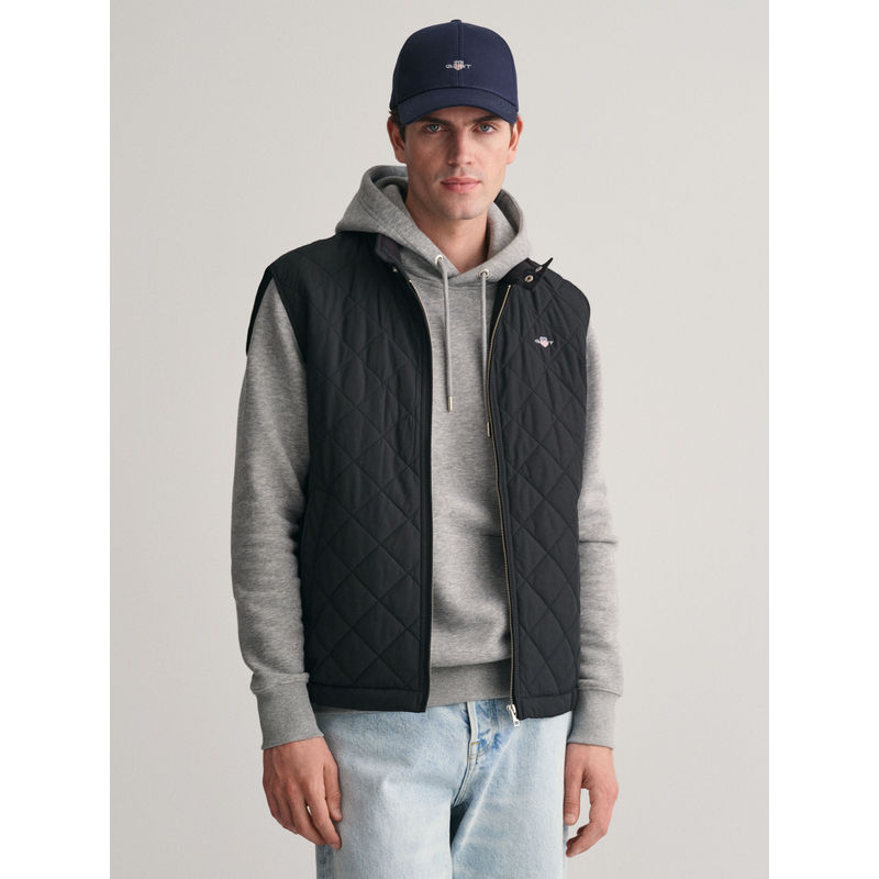 GANT Men Black Solid High Neck Sleeveless Quilted Jacket (S)
