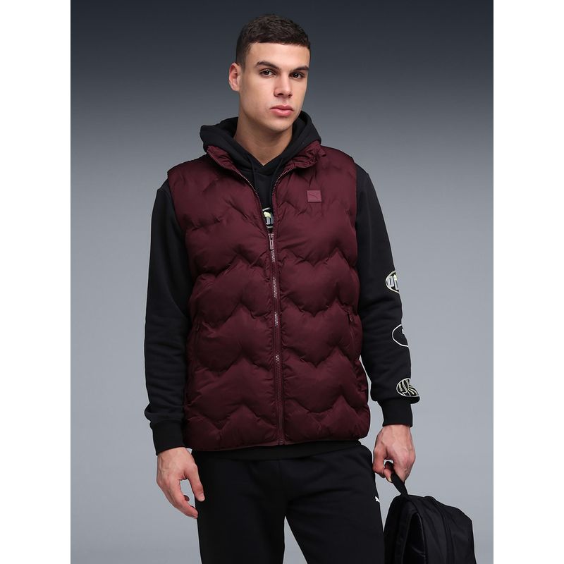 Puma Red Polyester Solid Puffer Jacket (M)