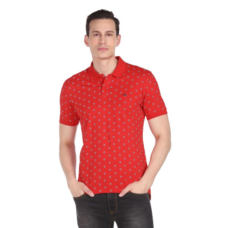 AD By Arvind Men Red Cotton Geometrical Print Polo Shirt (M)