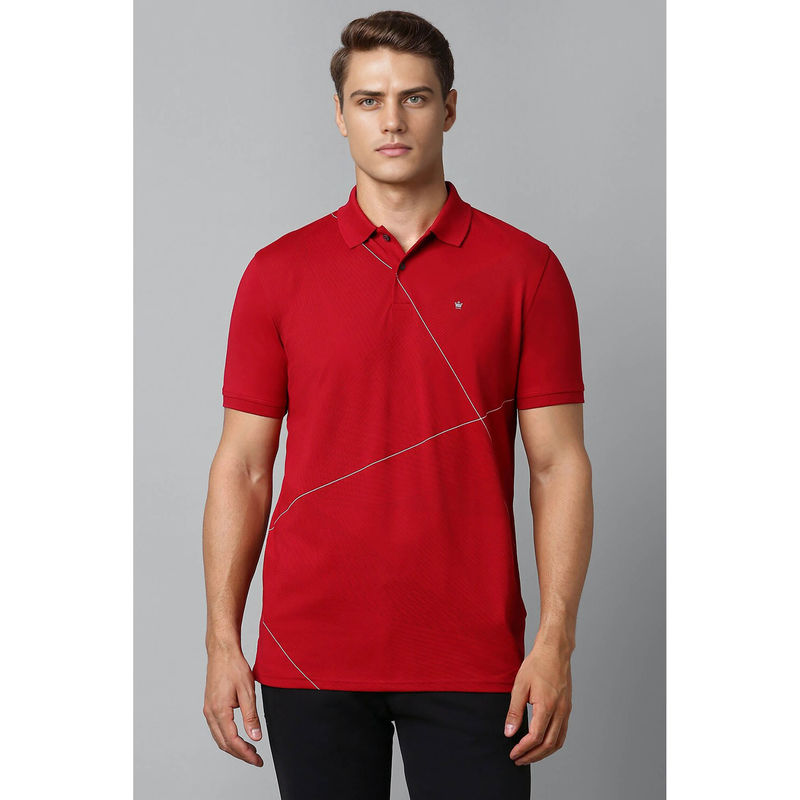 Louis Philippe Men Red Solid Polo Neck T-Shirt (2XL)