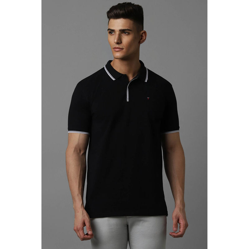 Louis Philippe Men Black Solid Polo Neck Half Sleeves T-Shirt (2XL)