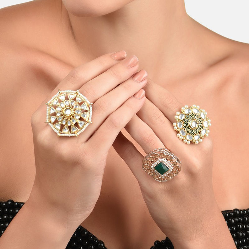 アクセサリー Preuve ring Buy Zaveri Pearls Rose Gold Party Bling Adjustable Ring-ZPFK16100