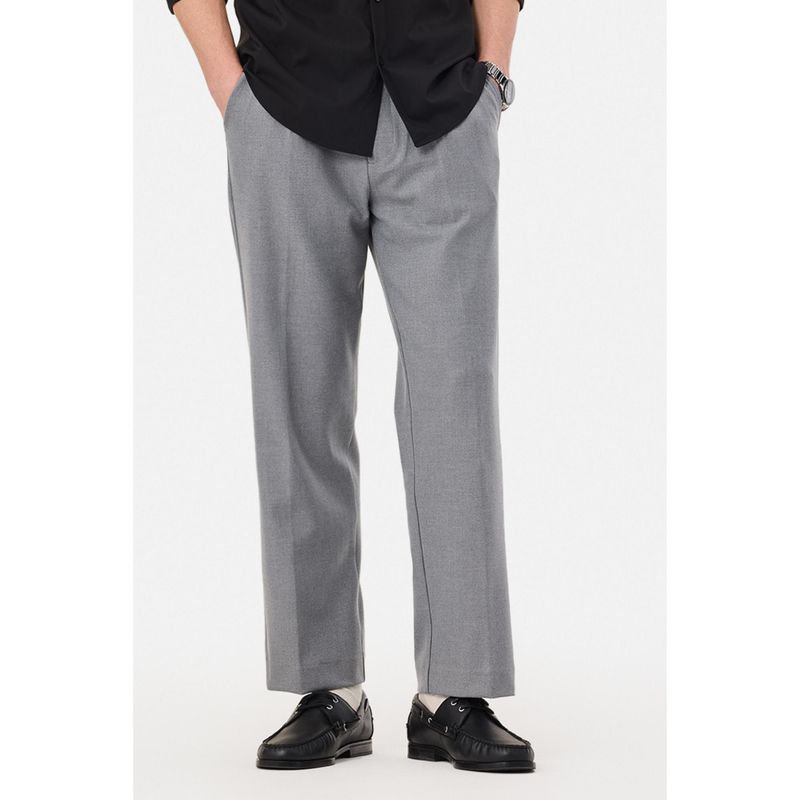 Snitch Dark Grey Self-Design Loose Formal Trouser for Men (32)