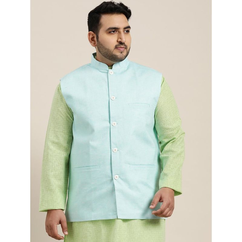 SOJANYA Men Cotton Linen Blend Sky Blue Nehru Jacket (3XL)