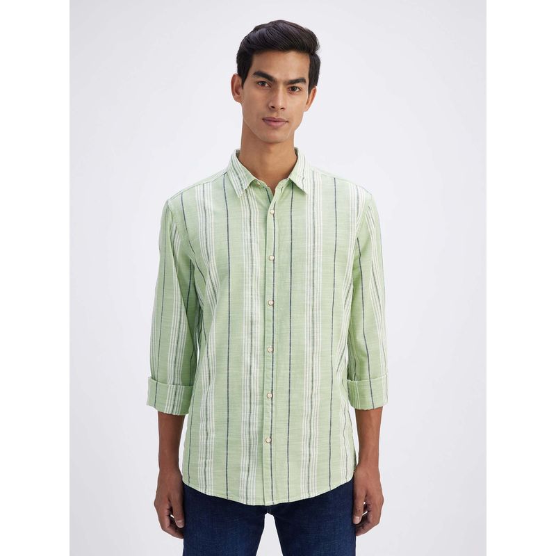 Pepe Jeans Men Mint Green Striped Full Sleeves Shirt (M)