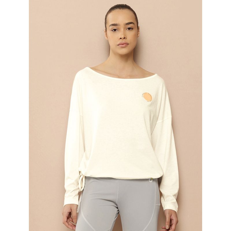 Alcis Women Off White Solid Regular Fit Yoga T-Shirt (M)